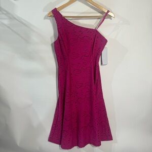 London Times Pink Pattern One Shoulder Midi Dress